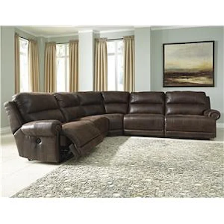 5-Piece Faux Leather Reclining Sectional with Armless Recliners